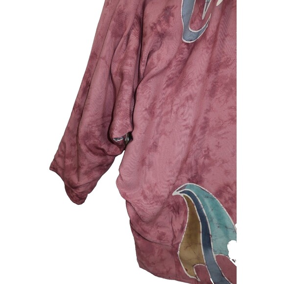 Batik Indonesian Artsy Jacket Art to Wear  Boho 100% Rayon Pink Umbrellas Coin S - Picture 9 of 9